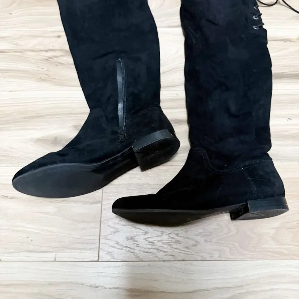 ALDO | Black Riding Style Lace Back‎ Over Knee Tall Boots Faux Suede | Size 9